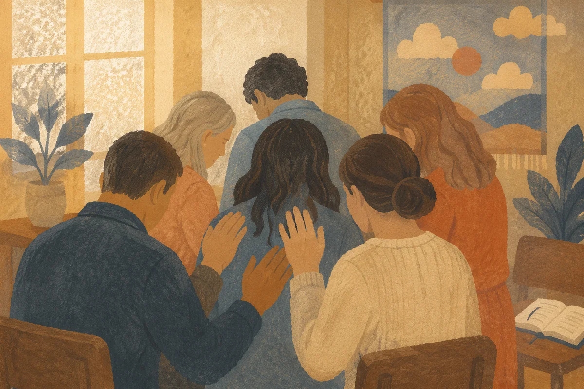 Laying Hands Prayer in Church Room