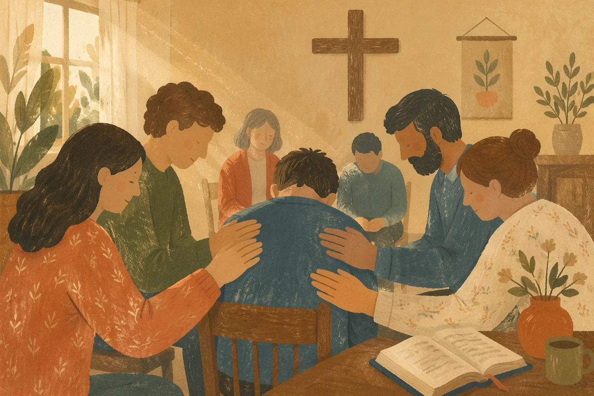 Laying Hands Prayer in Church Fellowship Room