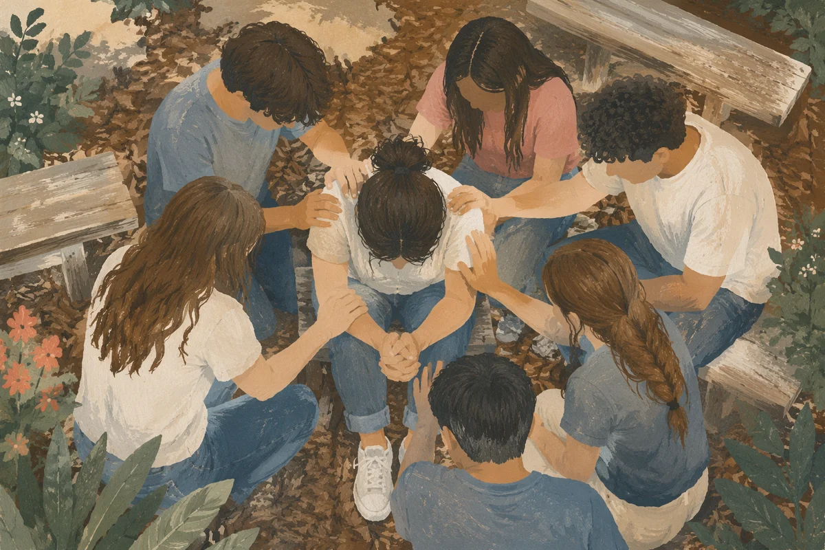 Youth Ministry Laying Hands Prayer Outdoors