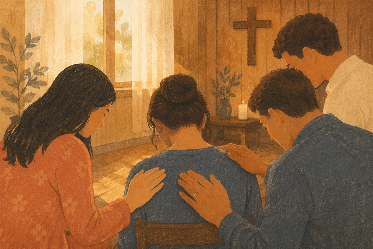 Tender Laying Hands Prayer in Chapel
