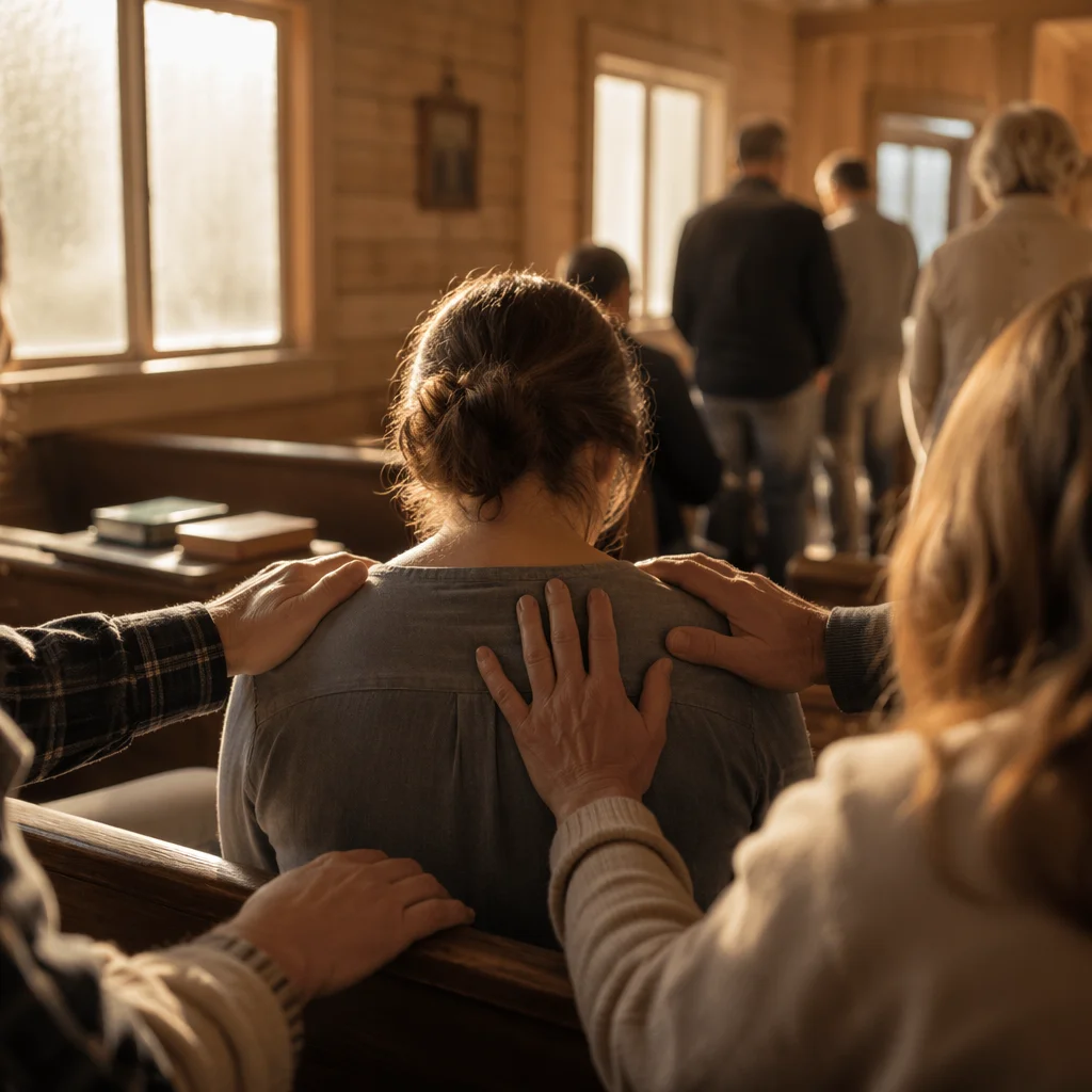 Laying Hands Prayer in Small Chapel