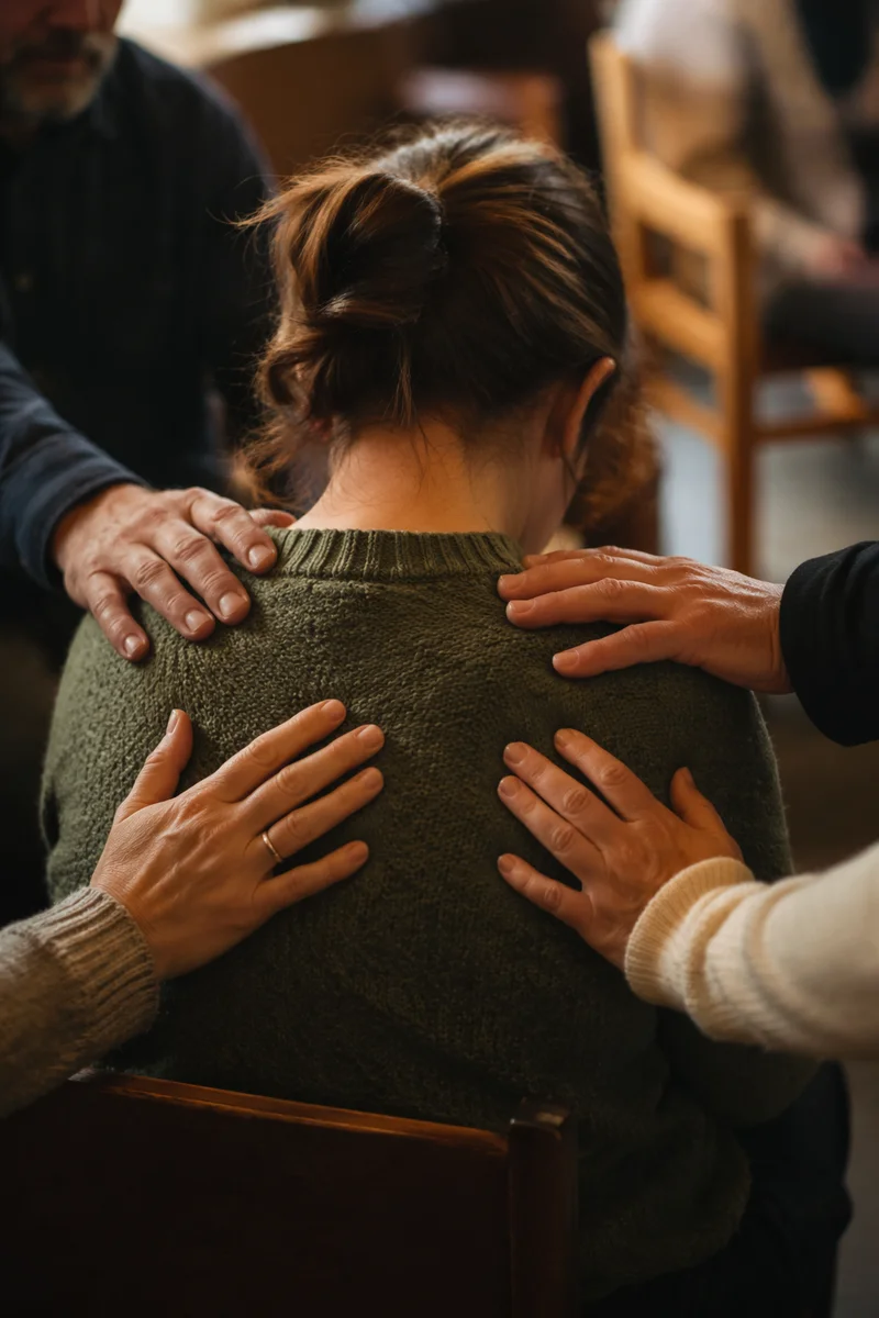 Gentle Laying Hands Prayer in Church
