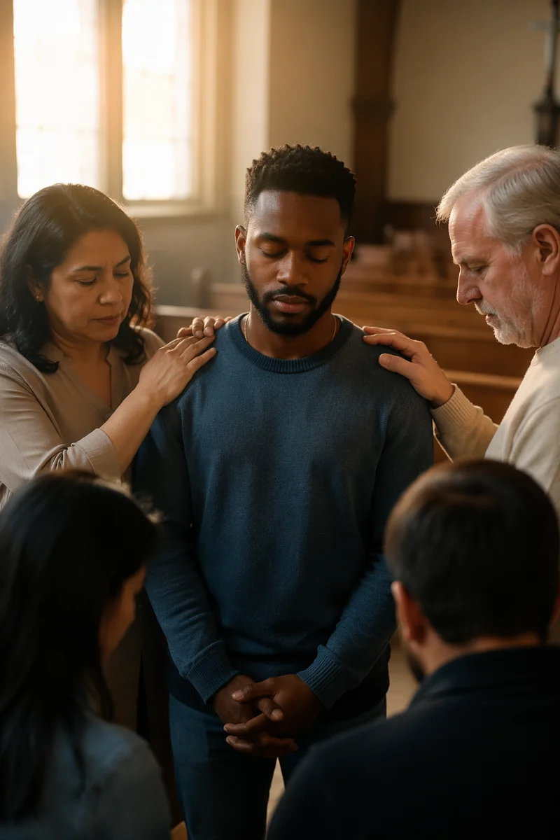 Laying Hands Prayer in Church Fellowship