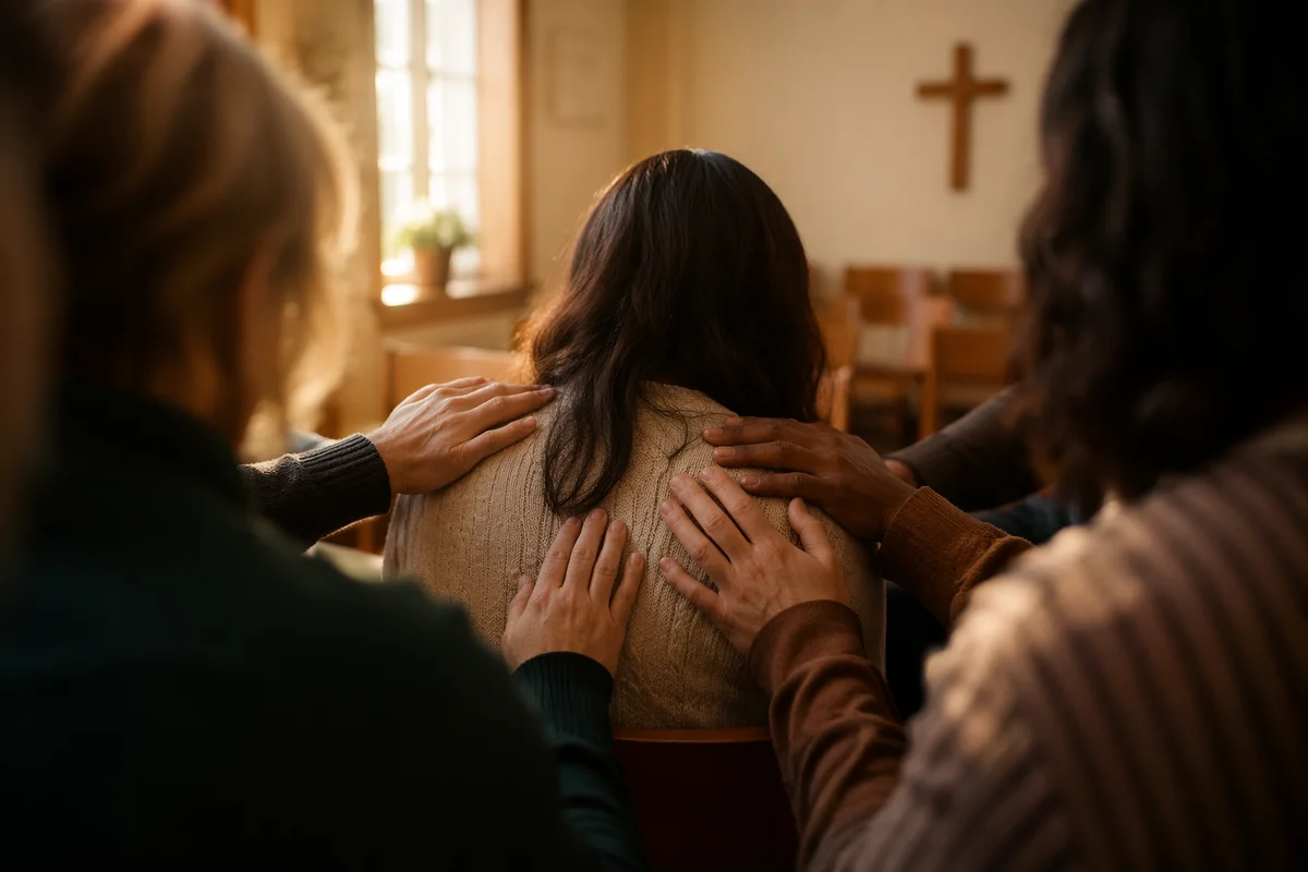 Laying Hands Prayer Ministry in Church Fellowship Room