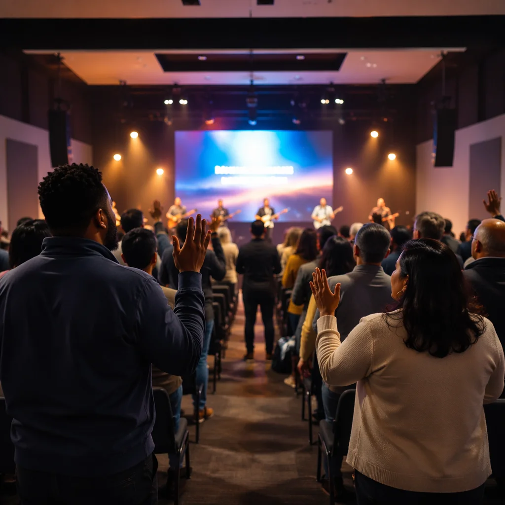 Modern Worship Service with LED Lyrics