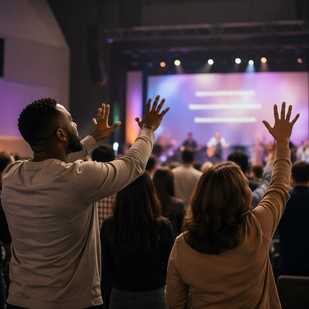 Modern Worship Service With LED Lyrics Screen