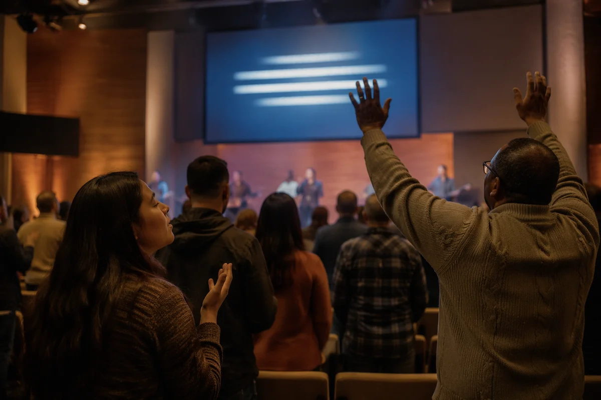 Congregation Facing LED Screen in Church