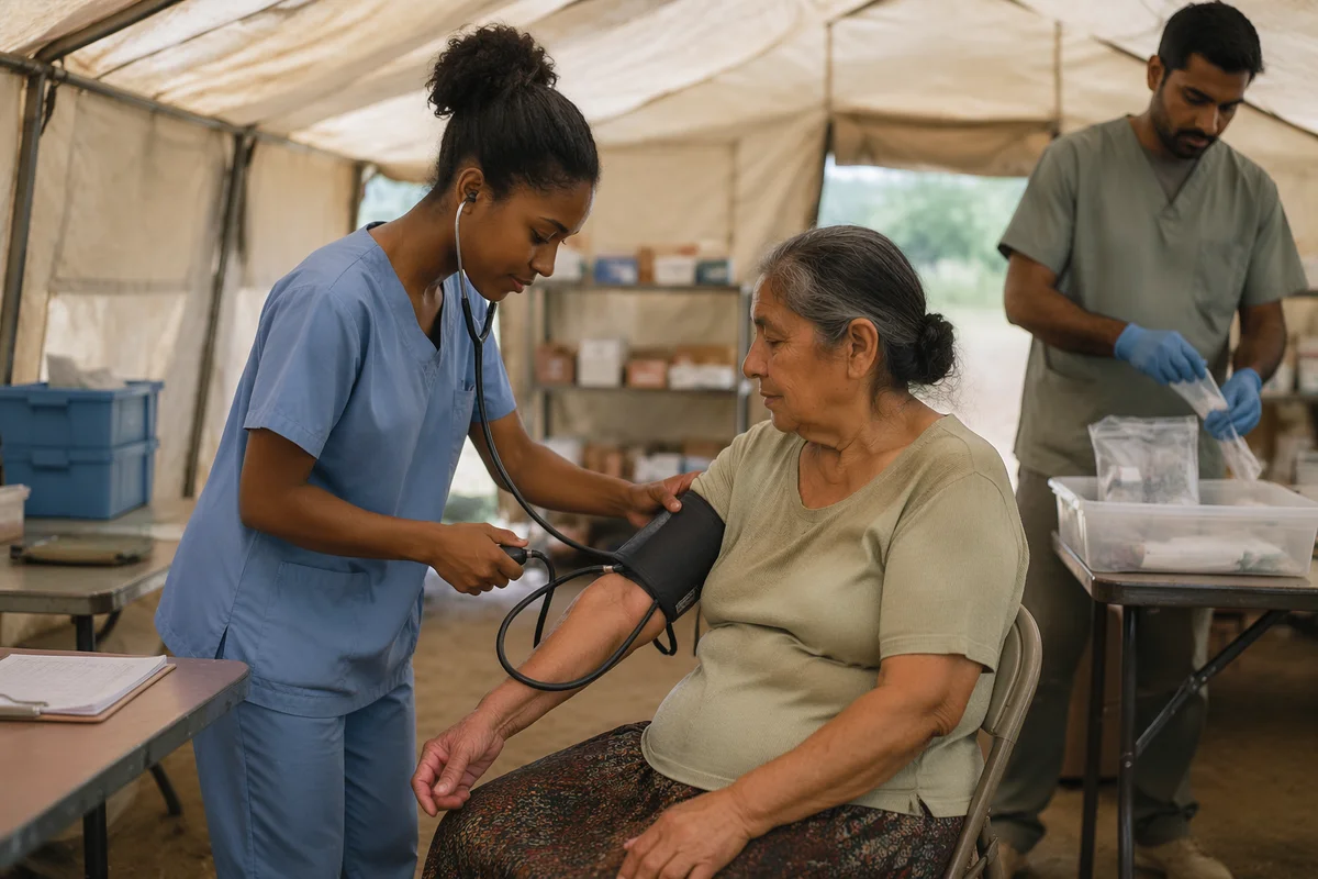 Nurse Checking Patient in Clinic Tent