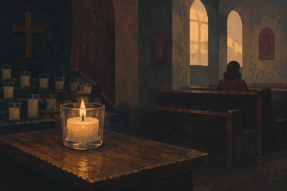 Memorial Candle Glow in Quiet Church