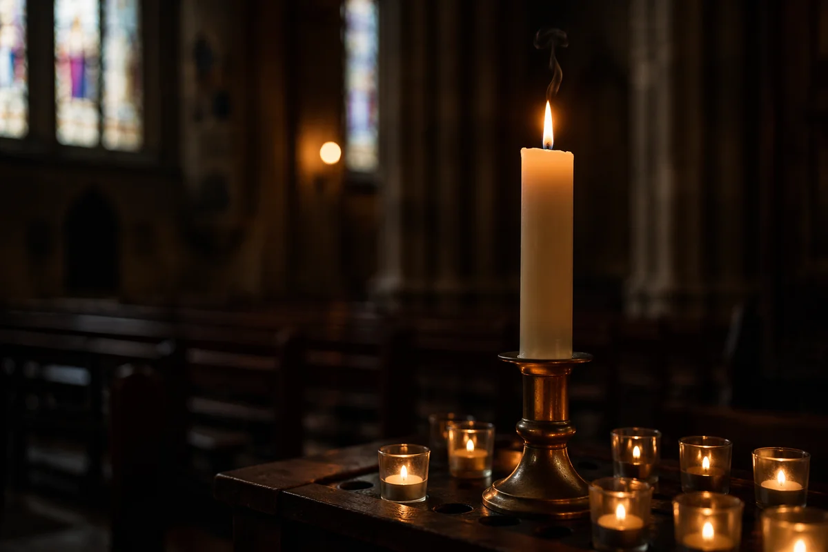 Memorial Candle Glowing in Quiet Church