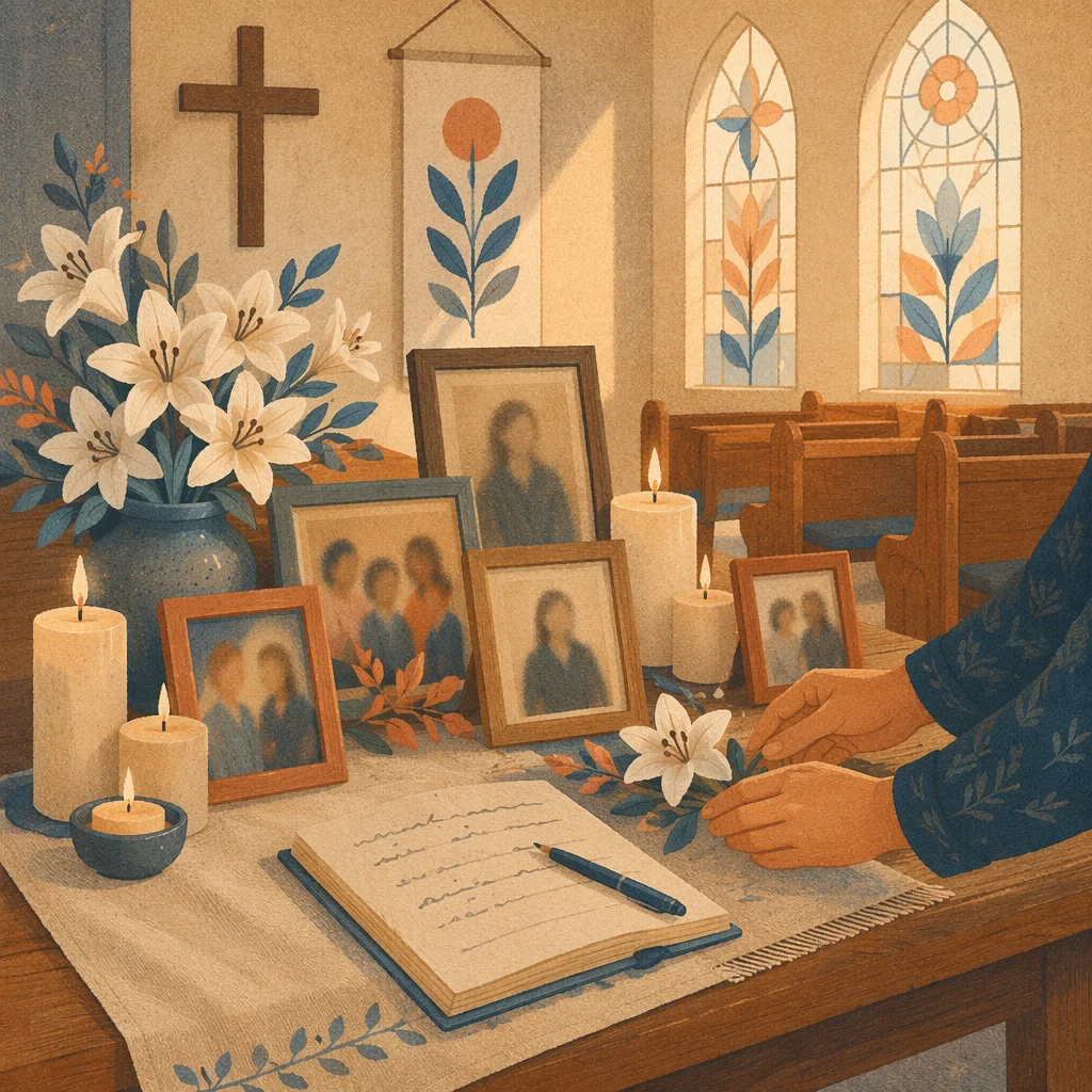 Peaceful Memorial Tribute Table in Church