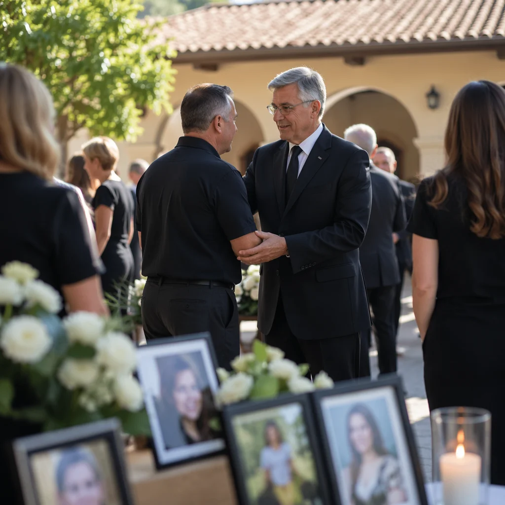 Church Memorial Tribute in Sunlit Courtyard