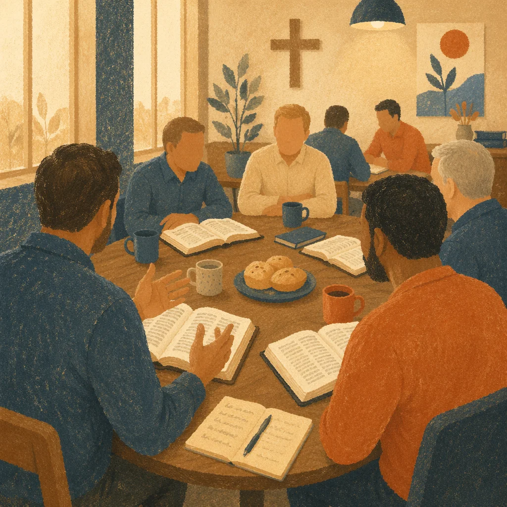 Men’s Bible Study Around Fellowship Table