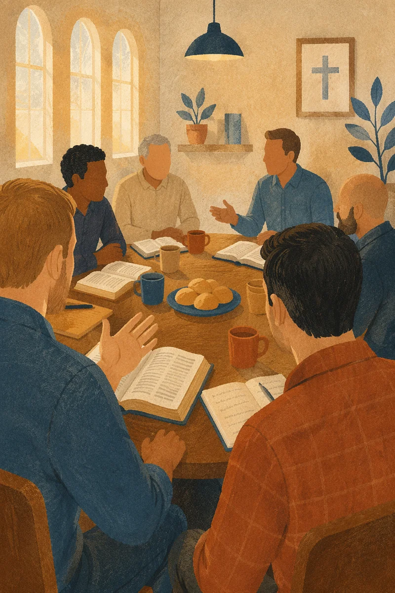 Men’s Bible Study in Warm Fellowship Room