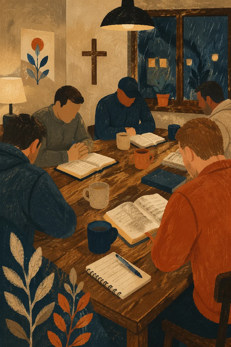 Men's Bible Study on a Rainy Evening