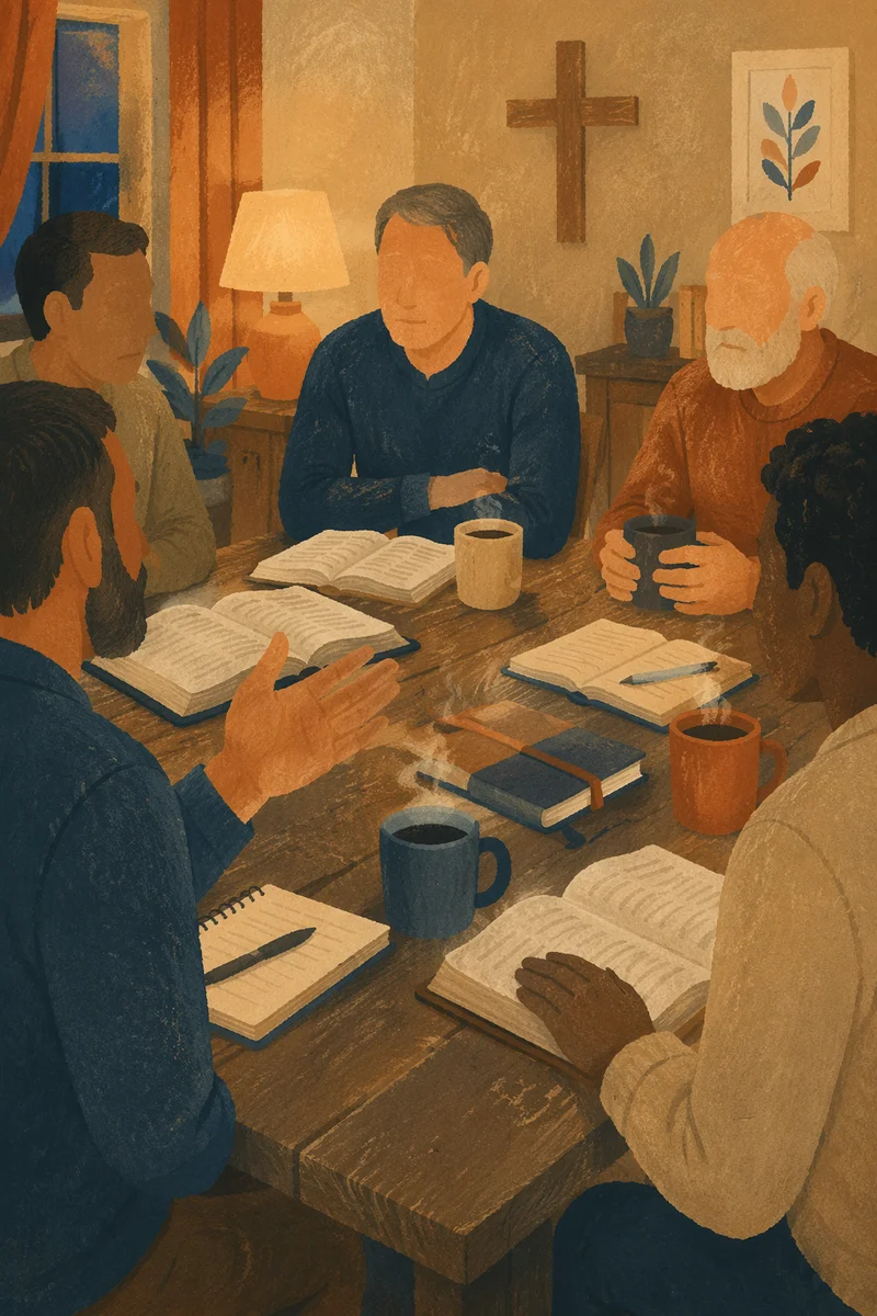 Men’s Bible Study Fellowship Around Wooden Table