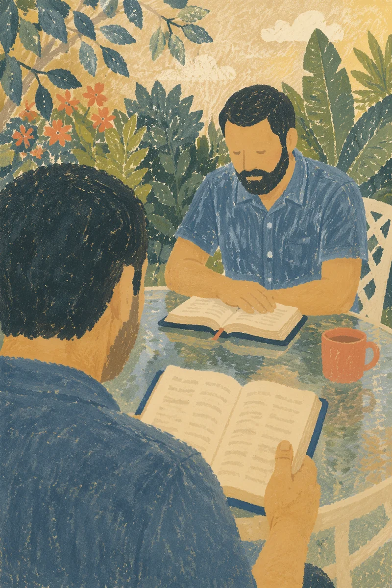 Outdoor Men’s Bible Study on Quiet Patio