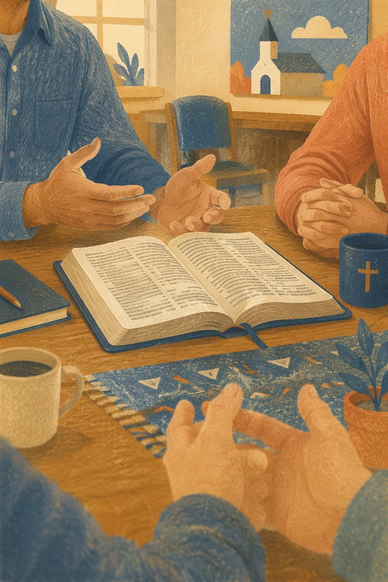 Men Studying Scripture Around an Open Bible
