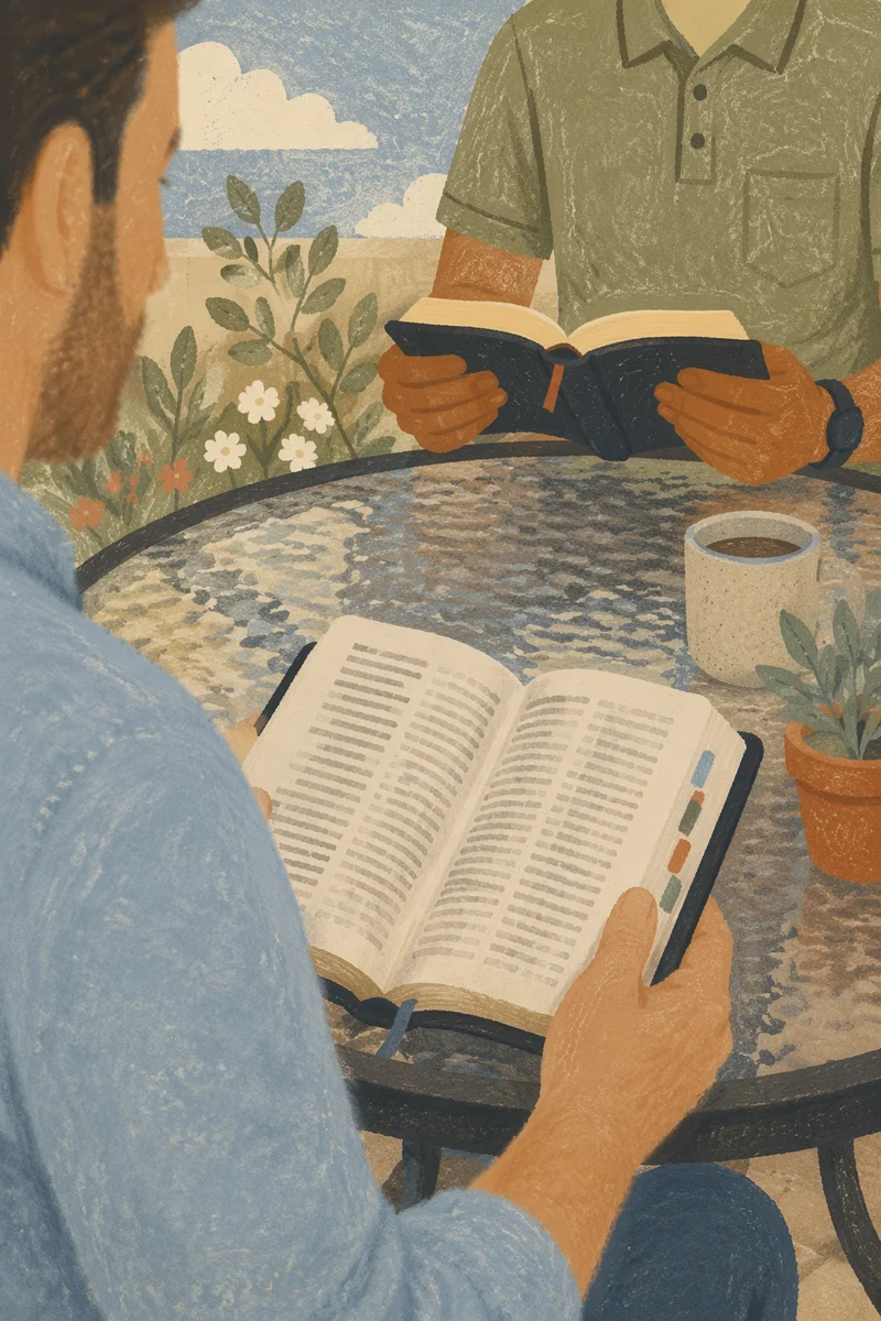 Men’s Bible Study Around a Patio Table