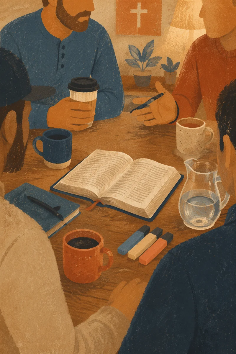 Men Bible Study Fellowship Around Wooden Table