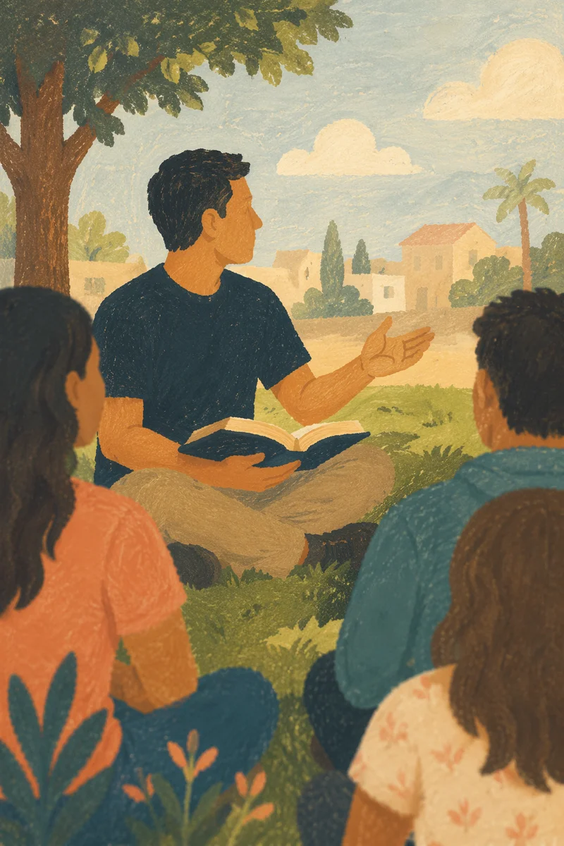 Outdoor Men’s Bible Study on Church Lawn