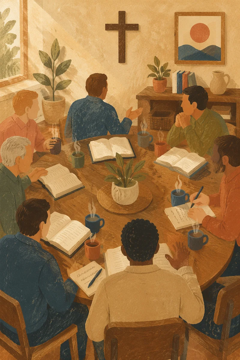 Men’s Bible Study Fellowship Around Wooden Table