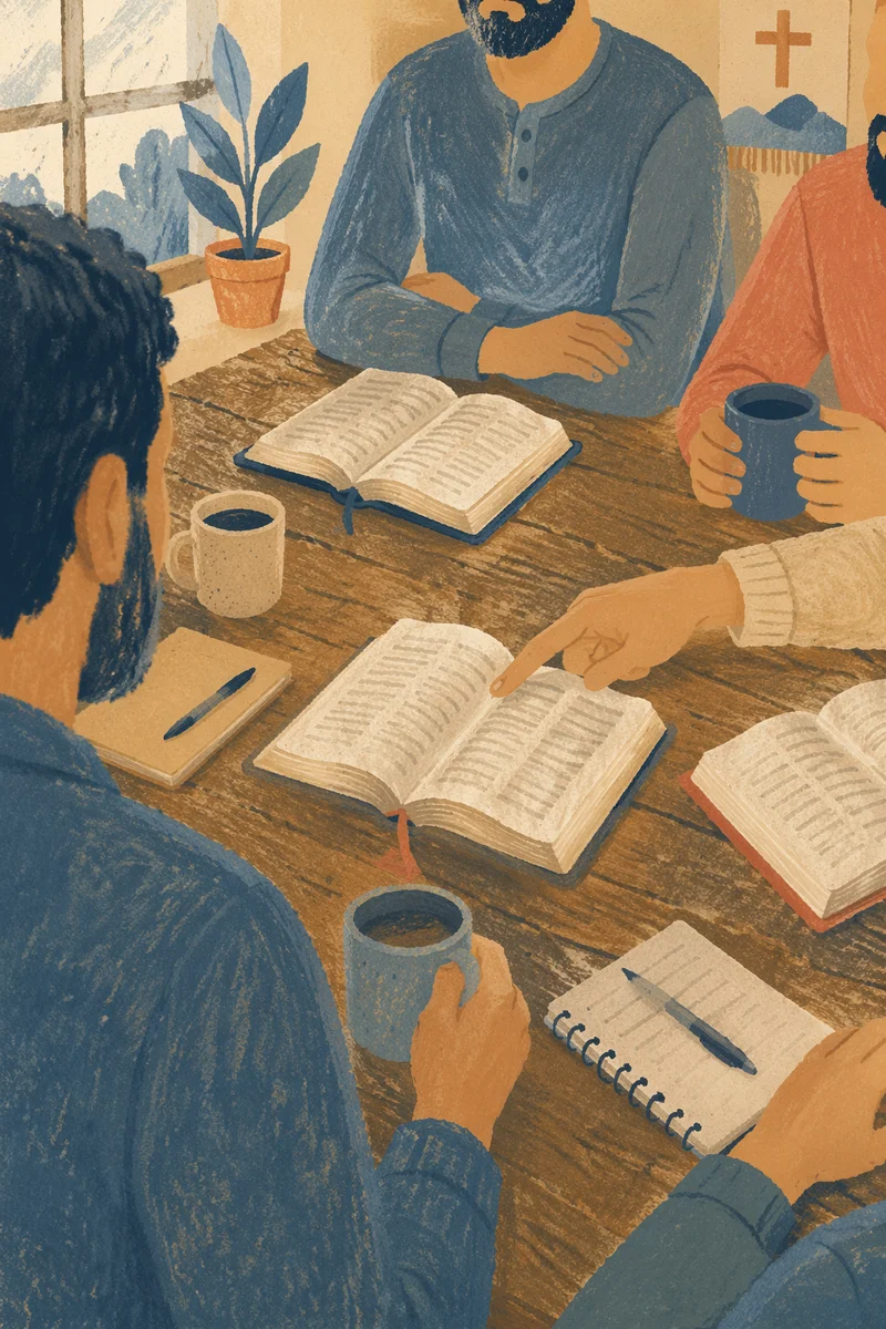 Men’s Bible Study Around Rustic Table