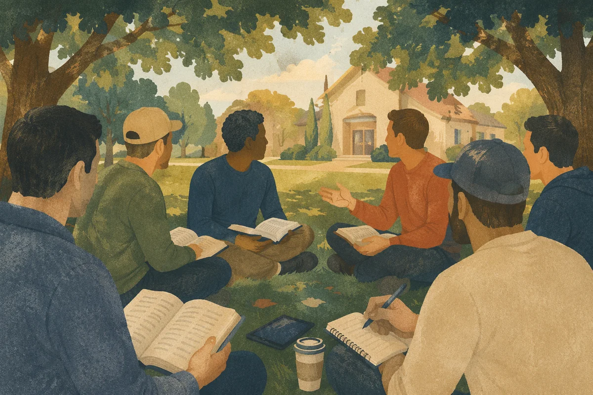 Men’s Bible Study on Church Lawn