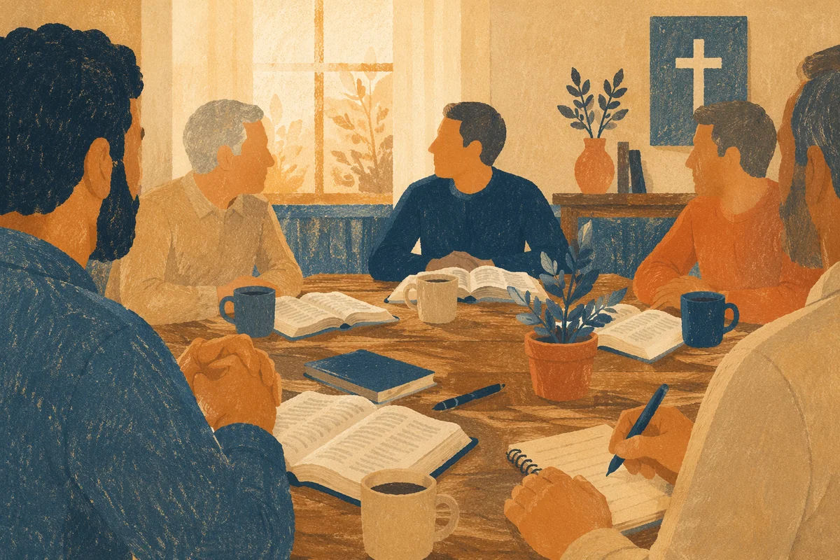 Men’s Bible Study Fellowship Around Wooden Table
