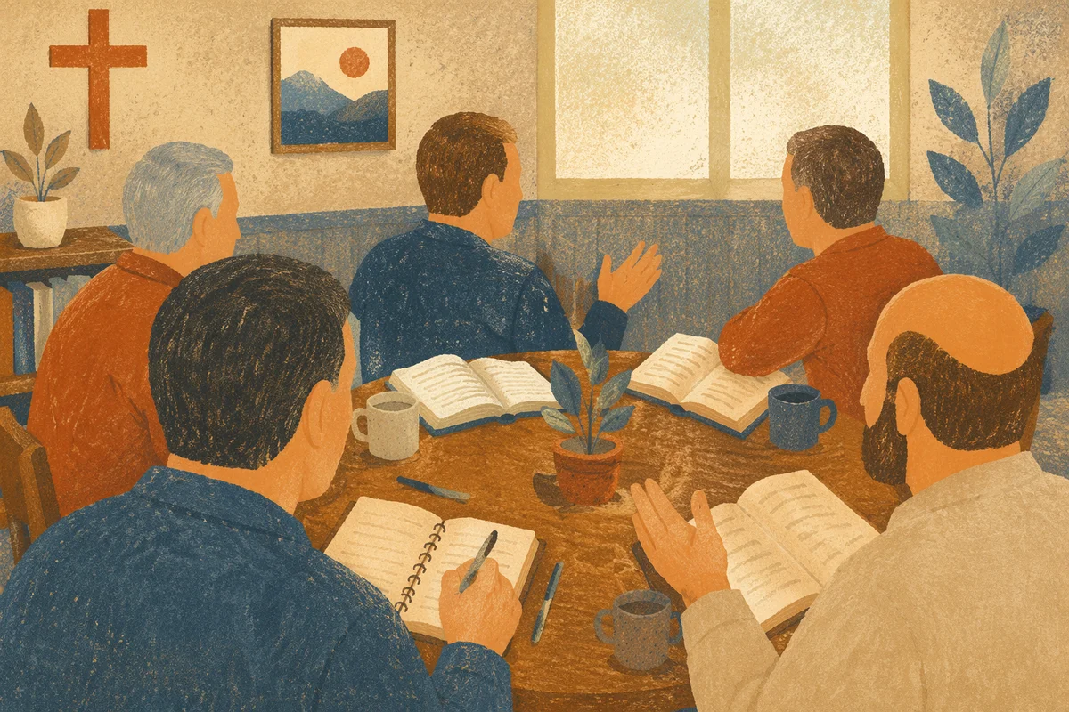 Men’s Bible Study Discussion in Fellowship Room