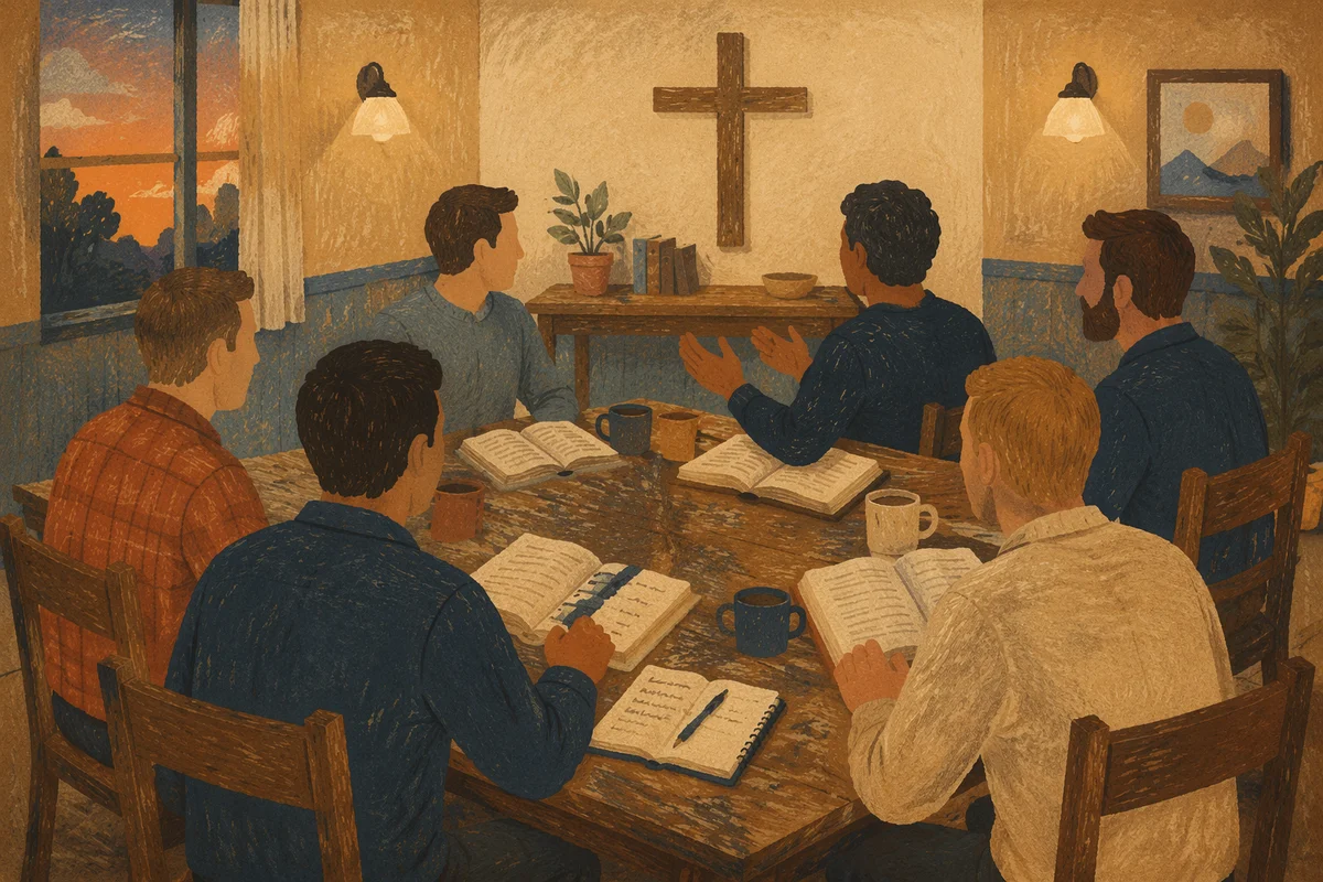 Men’s Bible Study Fellowship Around Wooden Table