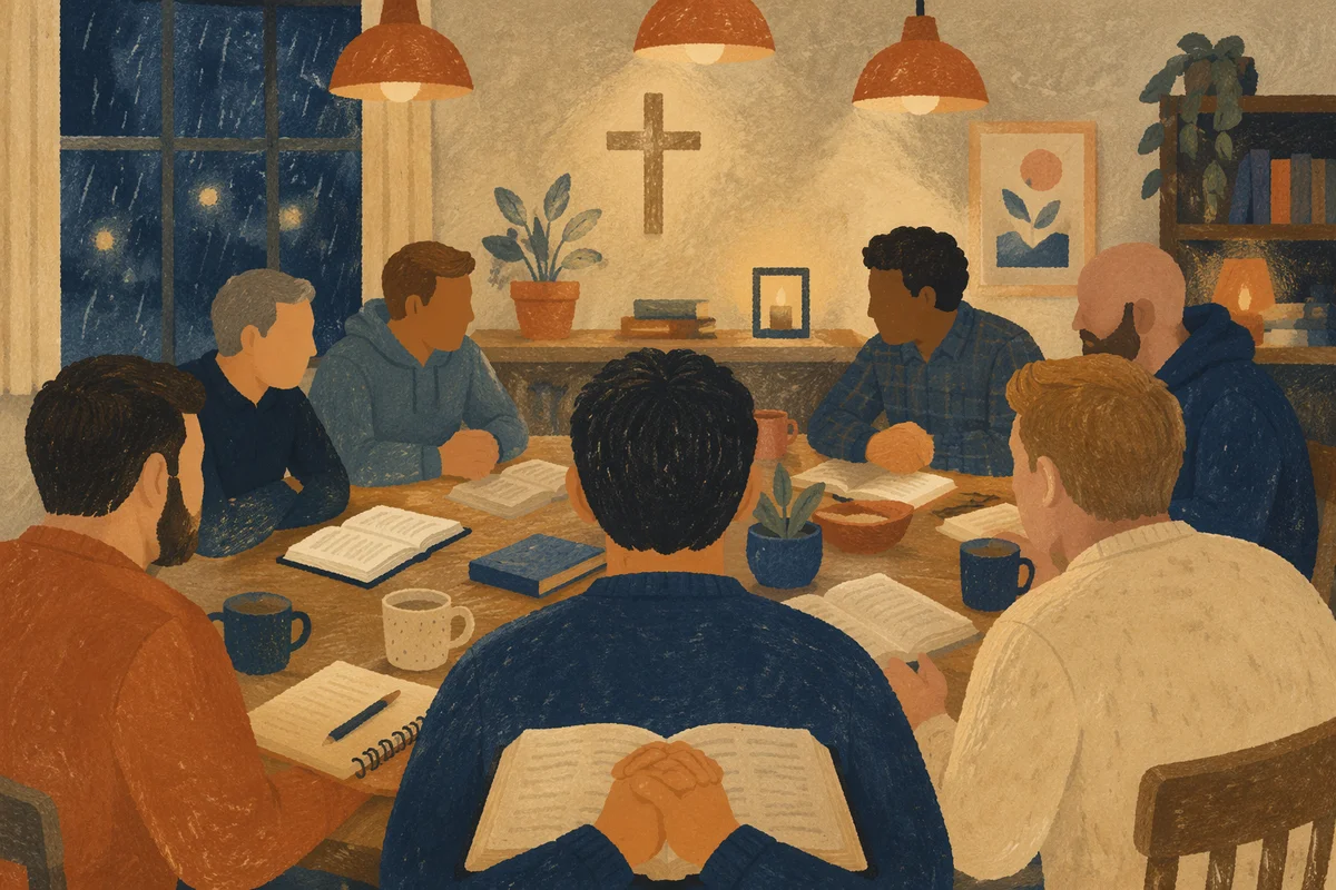 Men’s Bible Study in Warm Fellowship Room