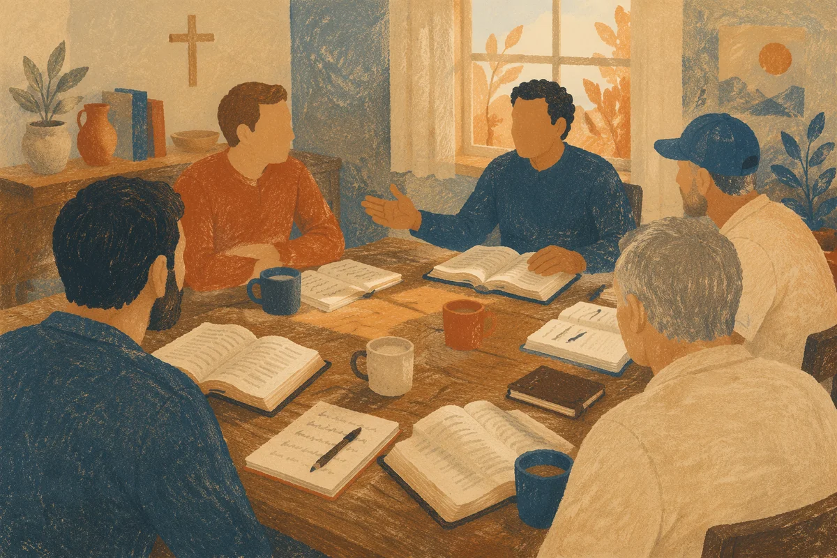 Men’s Bible Study Discussion in Fellowship Room