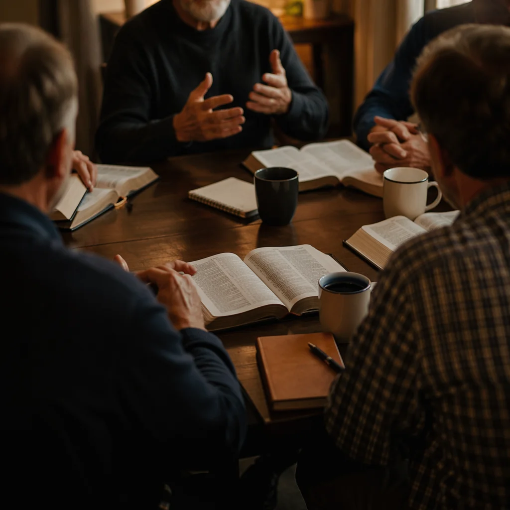 Men’s Bible Study Discussion in Fellowship Room