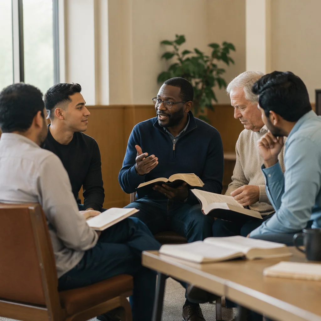 Men Discussing Books in Meeting Room
