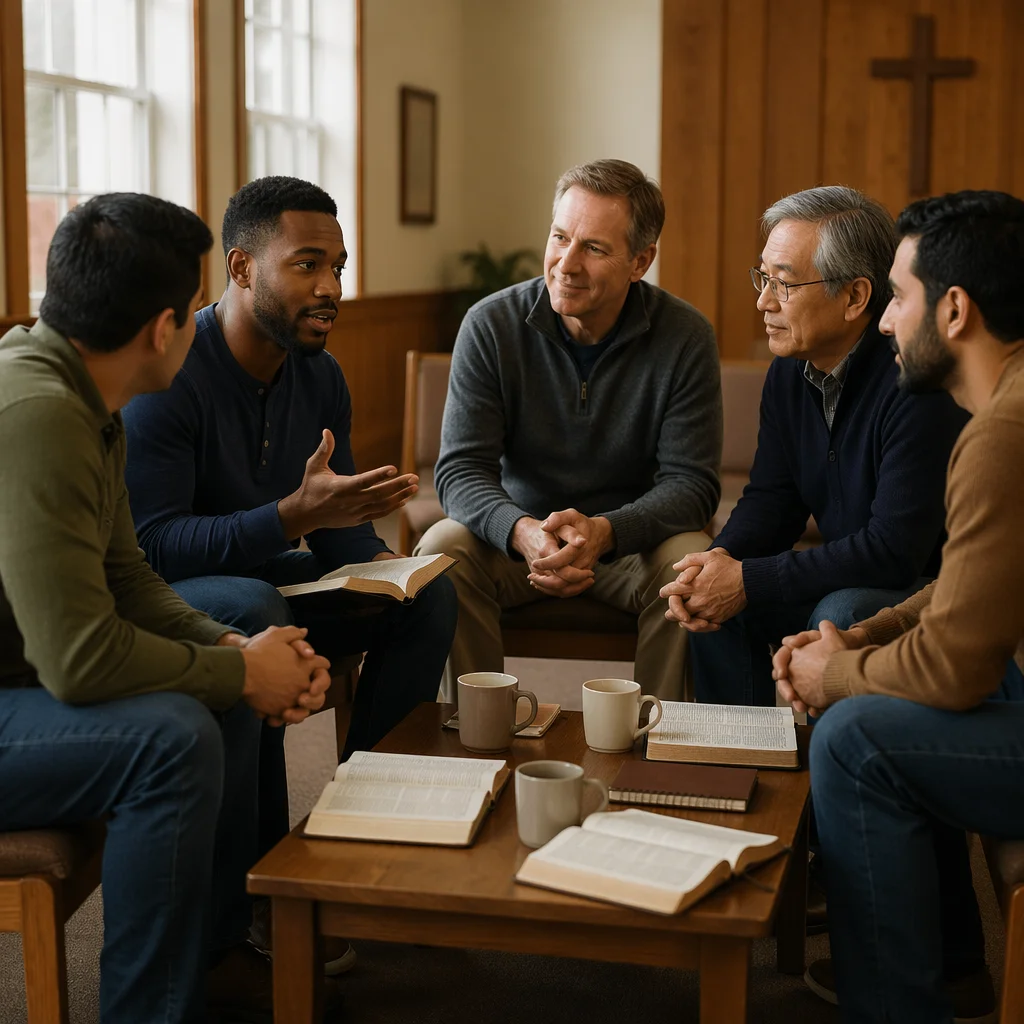 Men's Bible Study Group in Discussion