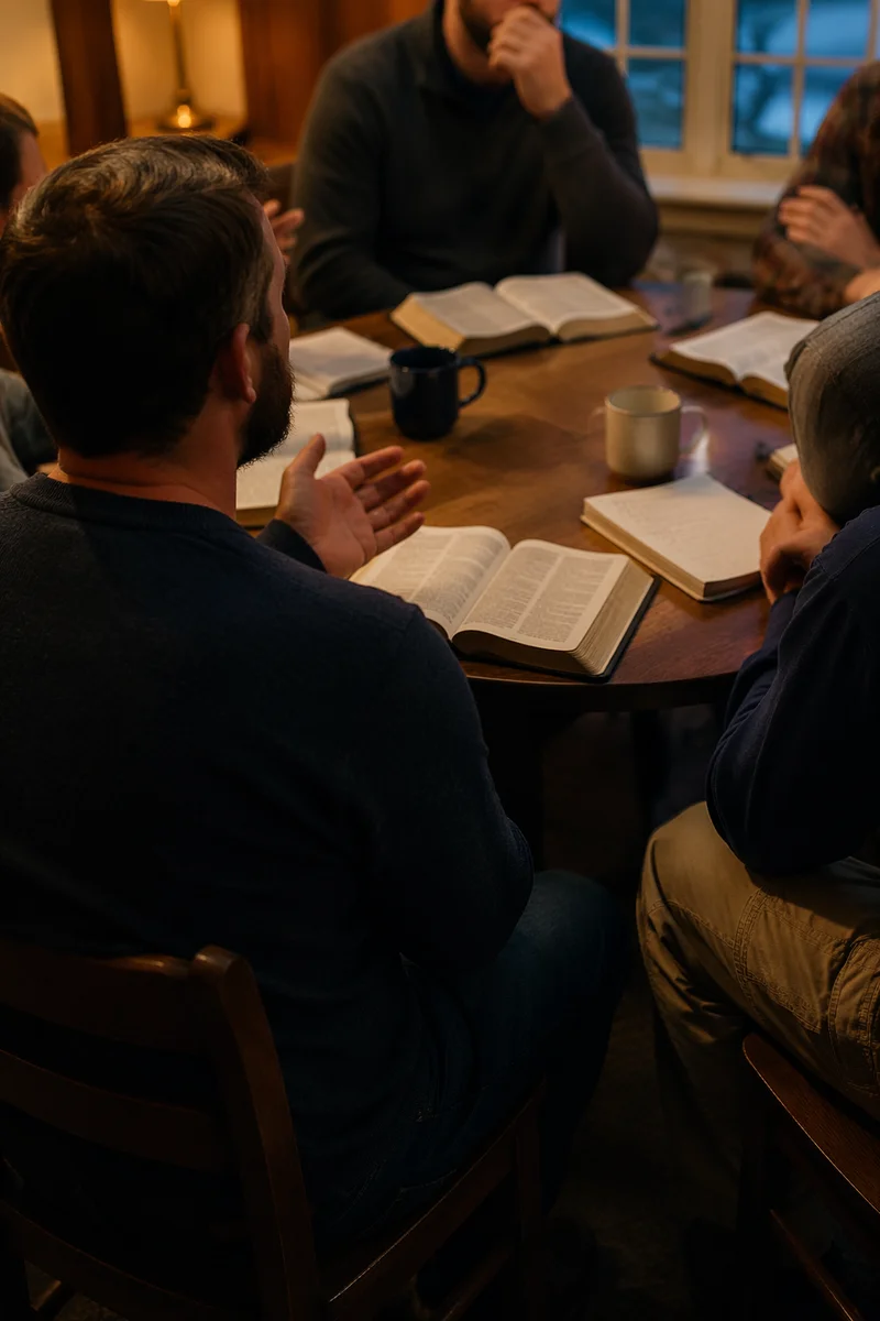 Men’s Bible Study Around Fellowship Table