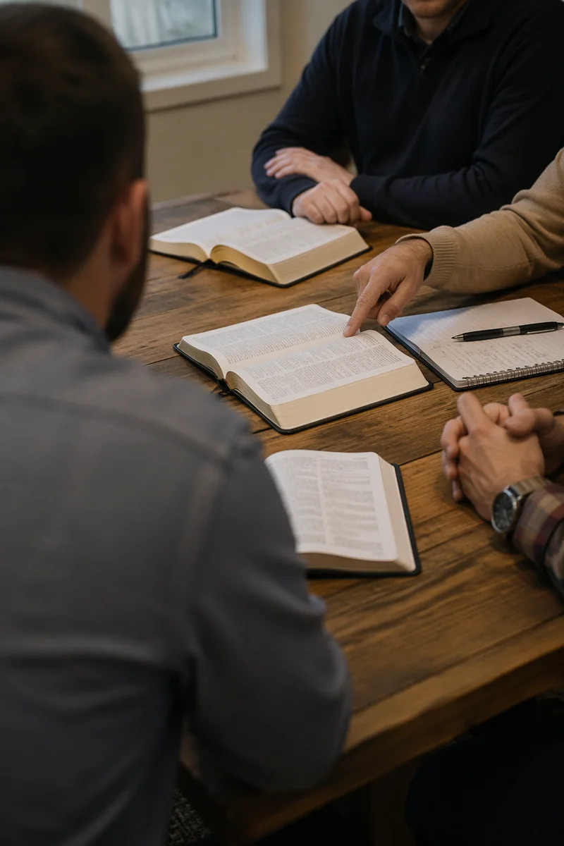 Men’s Bible Study Around Rustic Table