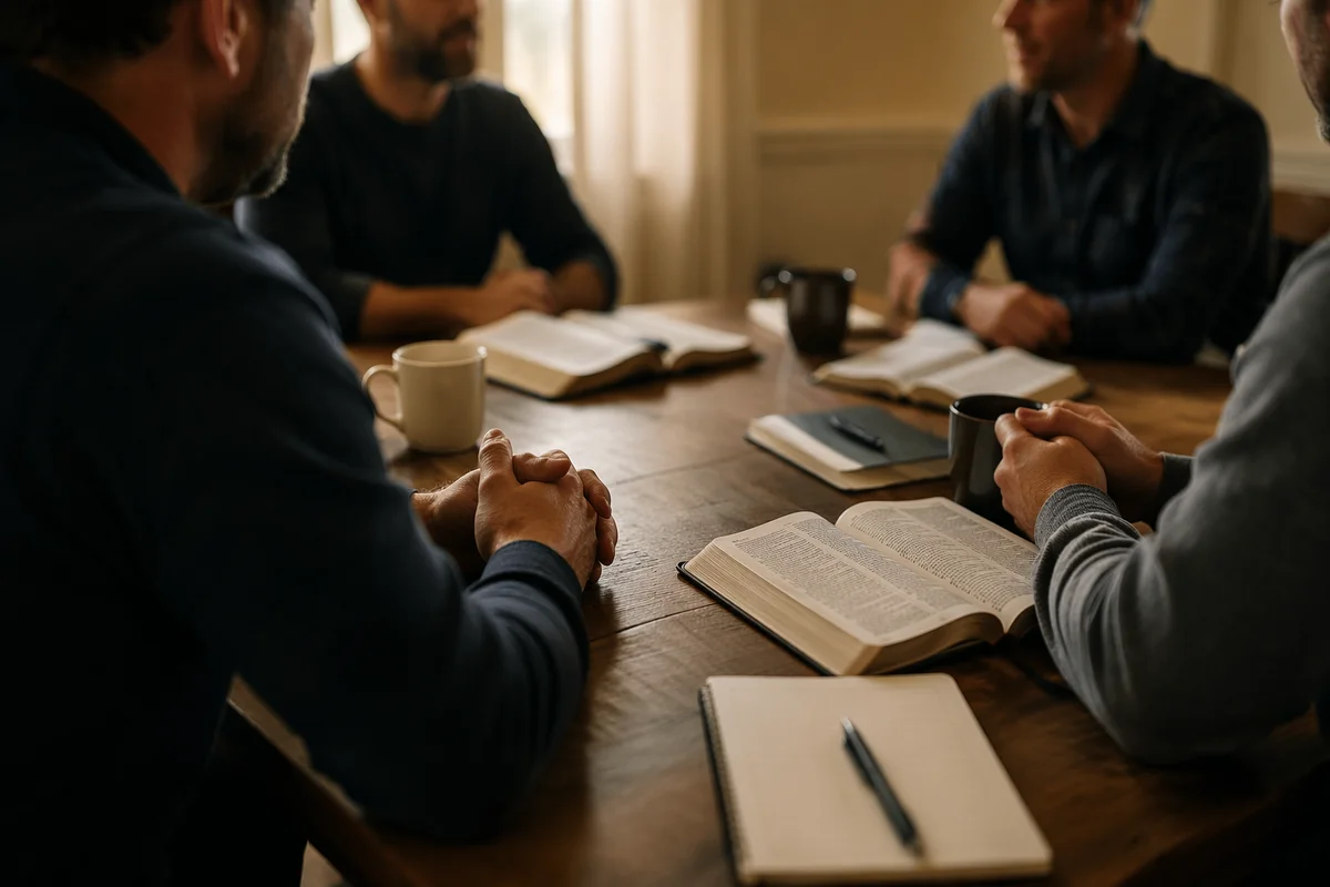 Men’s Bible Study Fellowship Around Wooden Table