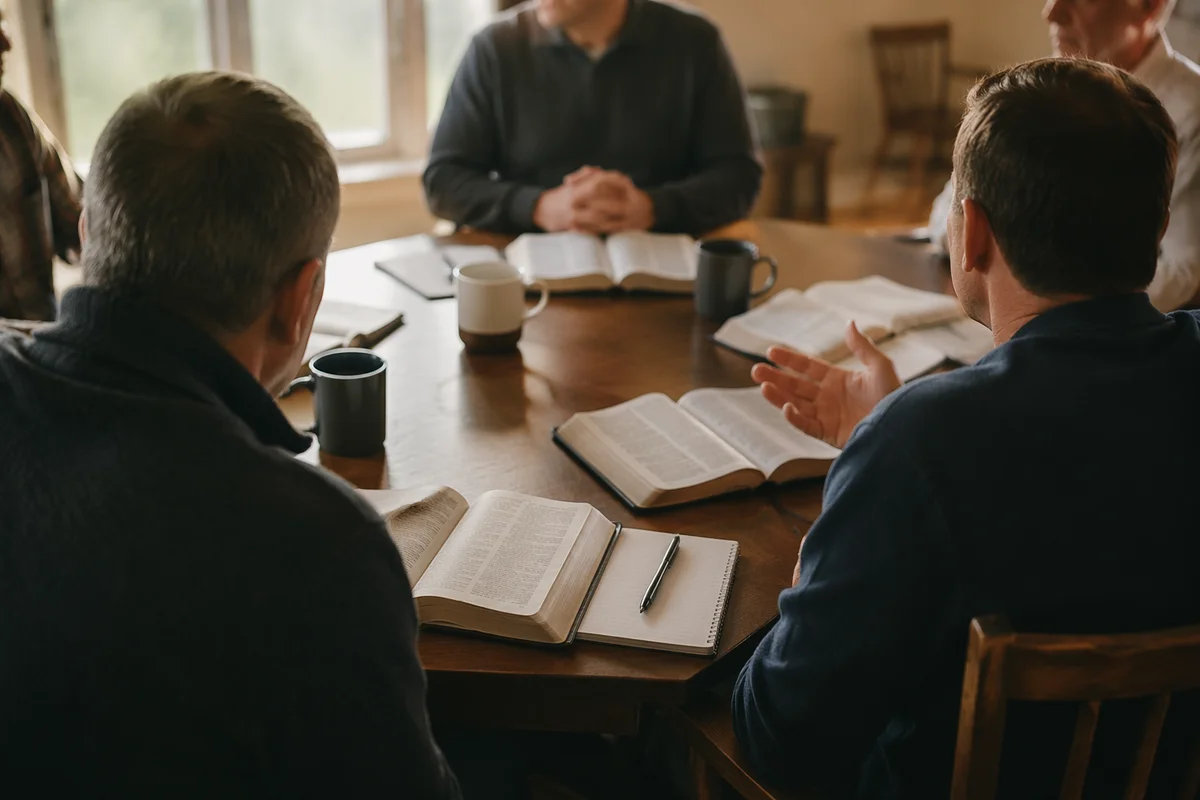 Men’s Bible Study Discussion in Fellowship Room