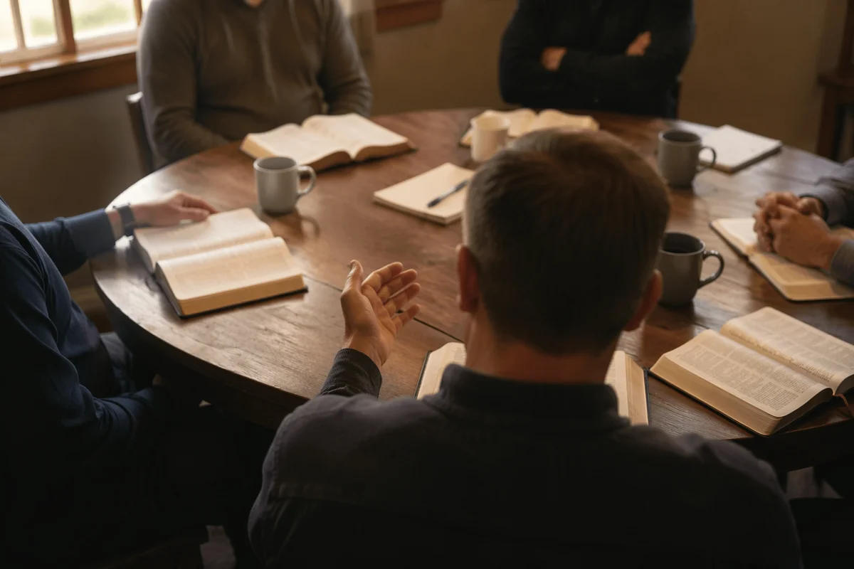 Men’s Bible Study Around Fellowship Table