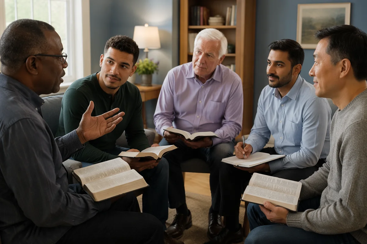 Men's Bible Study Group in Church Room