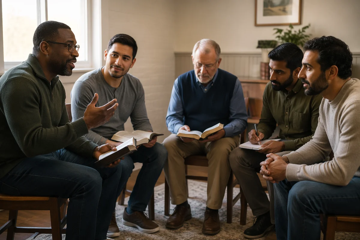 Men's Bible Study Group in Church Room