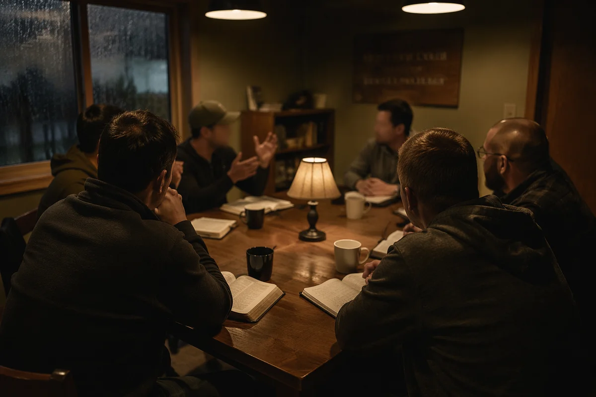 Men's Bible Study Fellowship on Rainy Evening