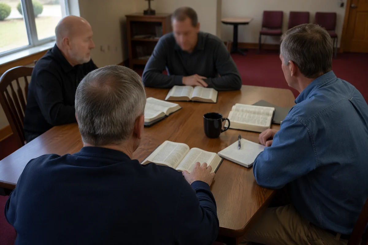 Men Bible Study Discussion in Church Room
