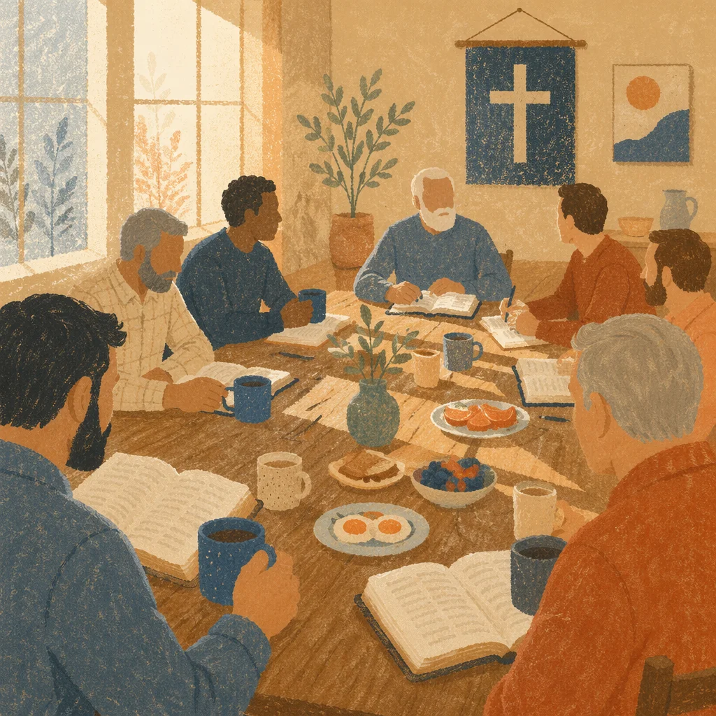 Mens Breakfast Bible Study at Church Table
