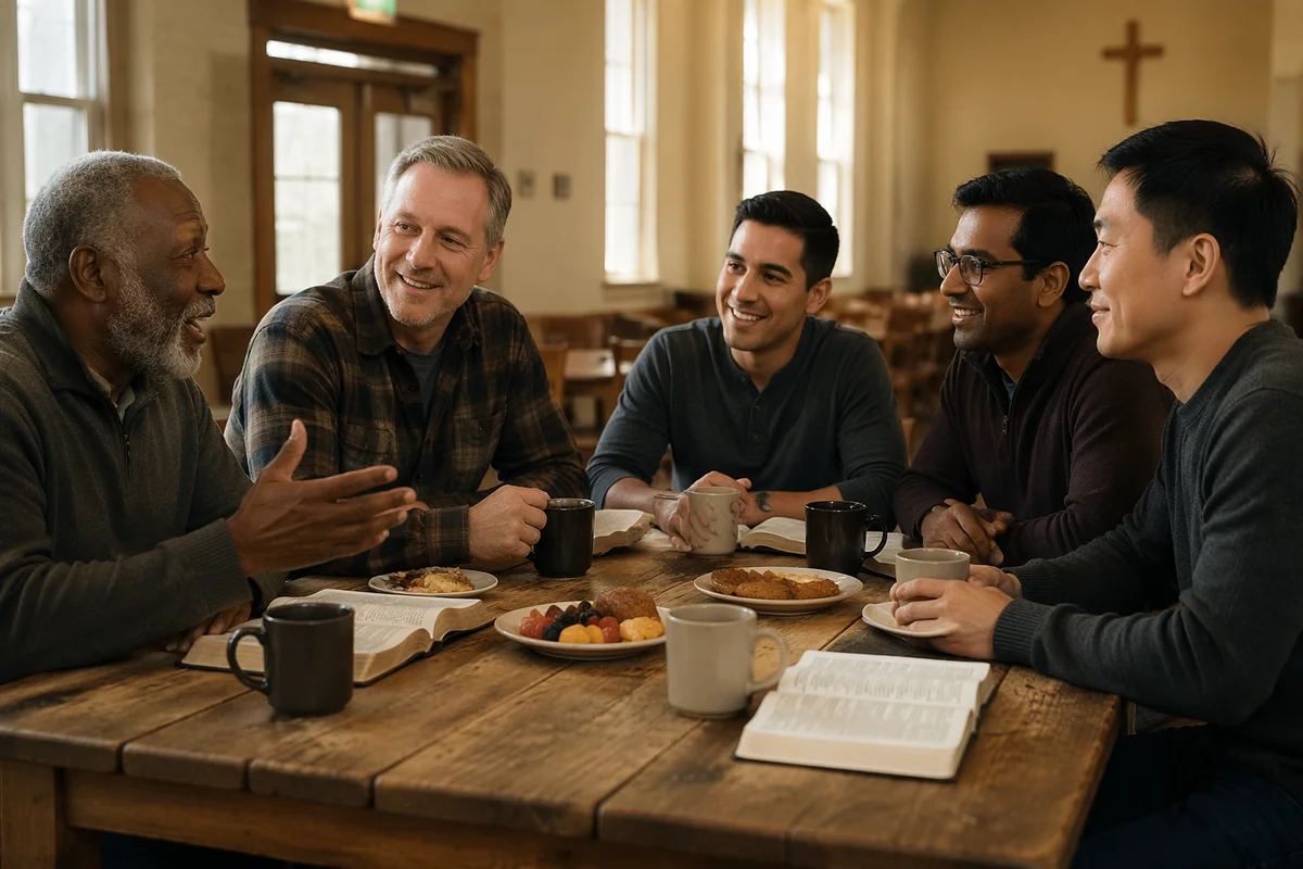 Men's Breakfast Study Group Around Table