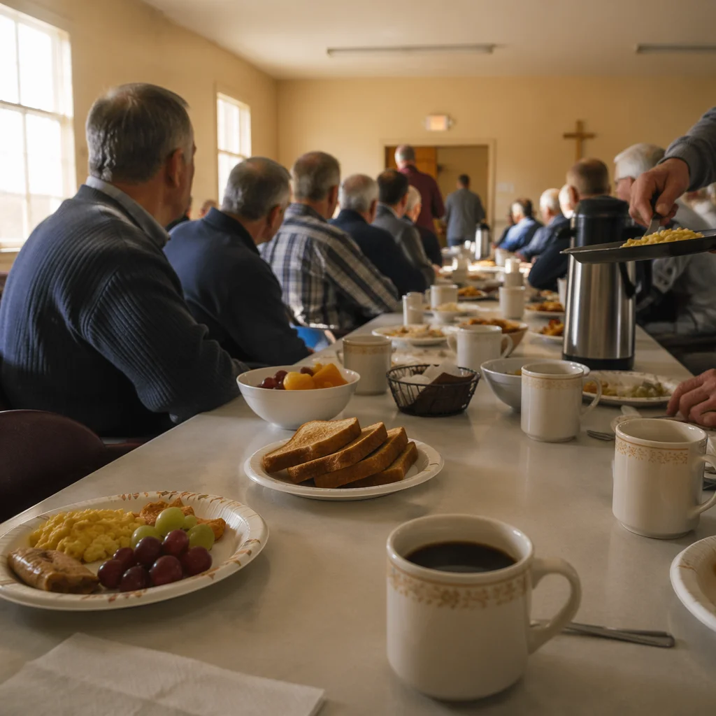 Warm Mens Breakfast Fellowship in Church Hall