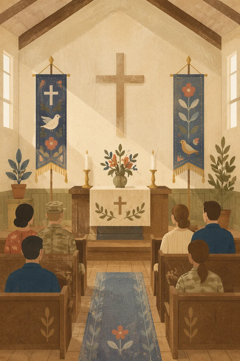 Military Chapel Cross with Ceremonial Flags