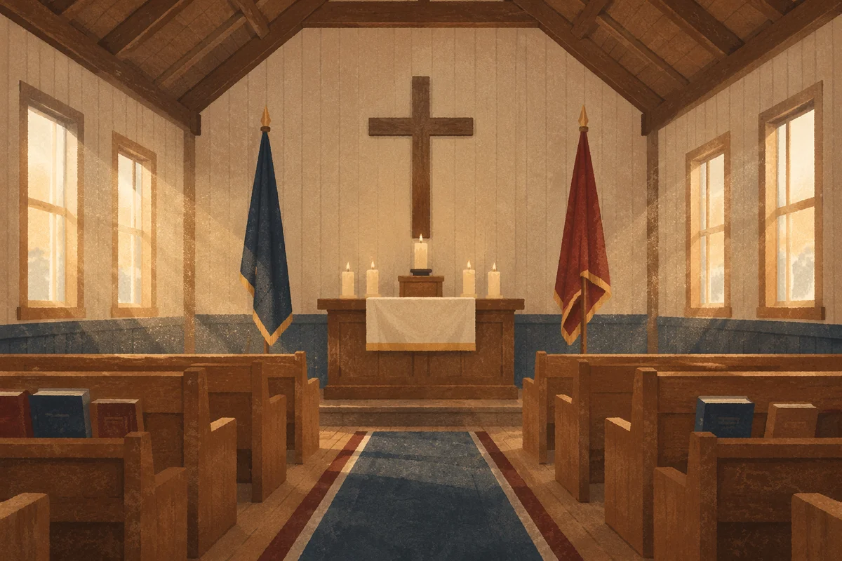 Quiet Military Chapel with Wooden Cross
